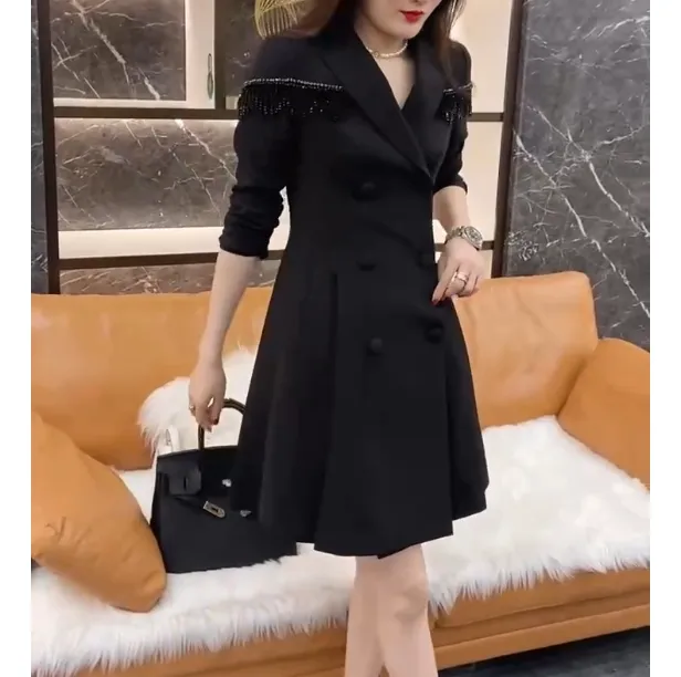 流苏时尚气质收腰显瘦洋气大码连衣裙XUEJIE101301