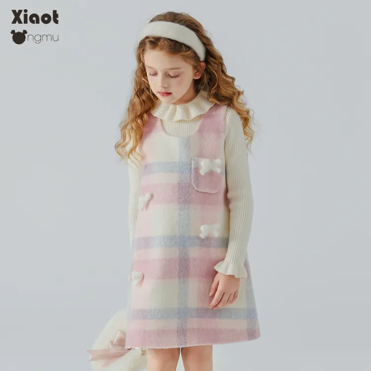 小童木 甜美少女系女童连衣裙冬季2025新款毛呢背心裙女大童裙子
