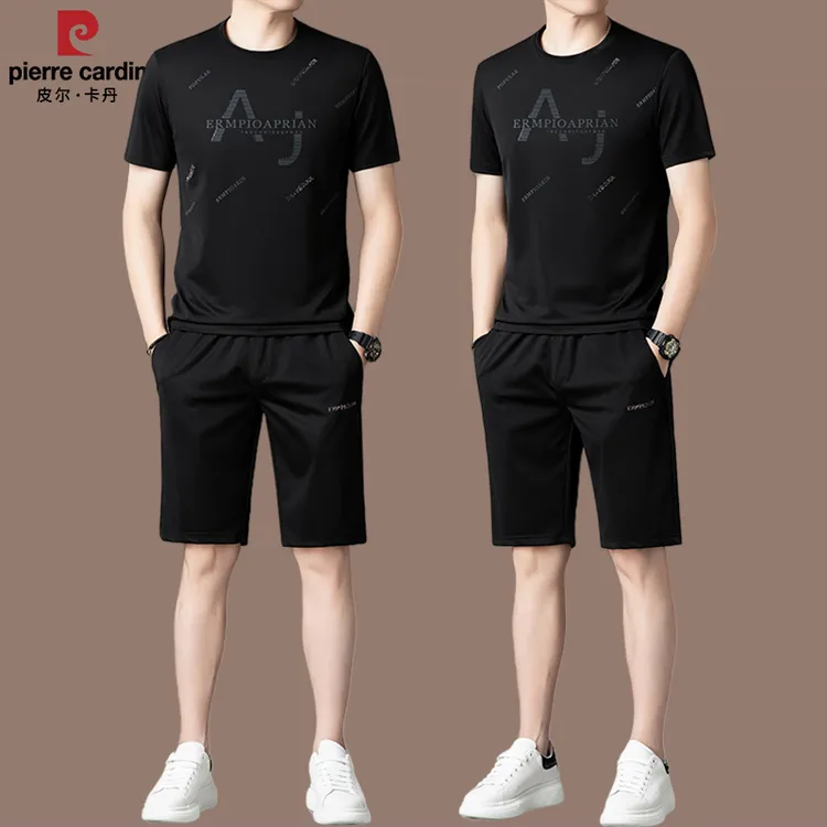 【国际大牌皮尔卡丹】高档桑蚕丝男士短袖短裤休闲套装夏季薄款男装