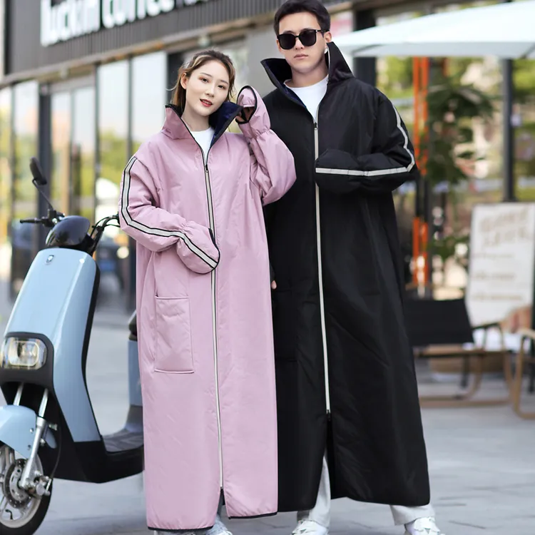 秋冬加绒风衣长款外套电动车挡风衣加绒加厚防雨骑车防风衣挡风被