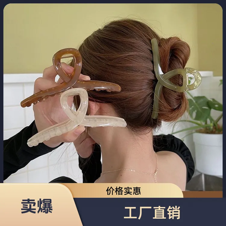 超大号果冻色盘发抓夹秋冬后脑勺发夹简约发卡优雅鲨鱼夹子头饰品