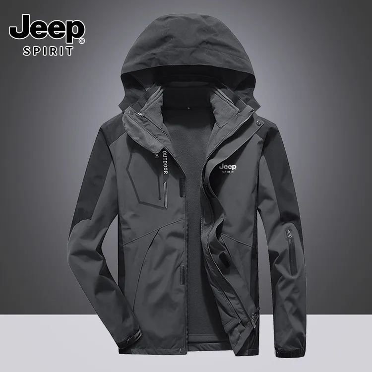 JEEPSPIRIT吉普男士冲锋衣2025新款保暖外套可拆卸三合一休闲登山