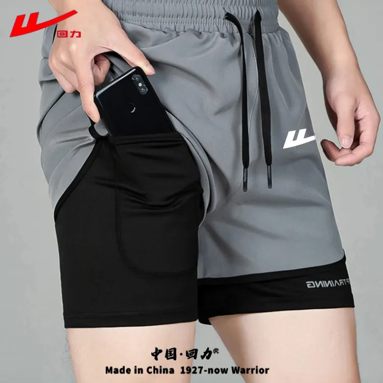 回力跑步短裤男夏季运动健身训练竞速三分裤双层内衬女士运动裤