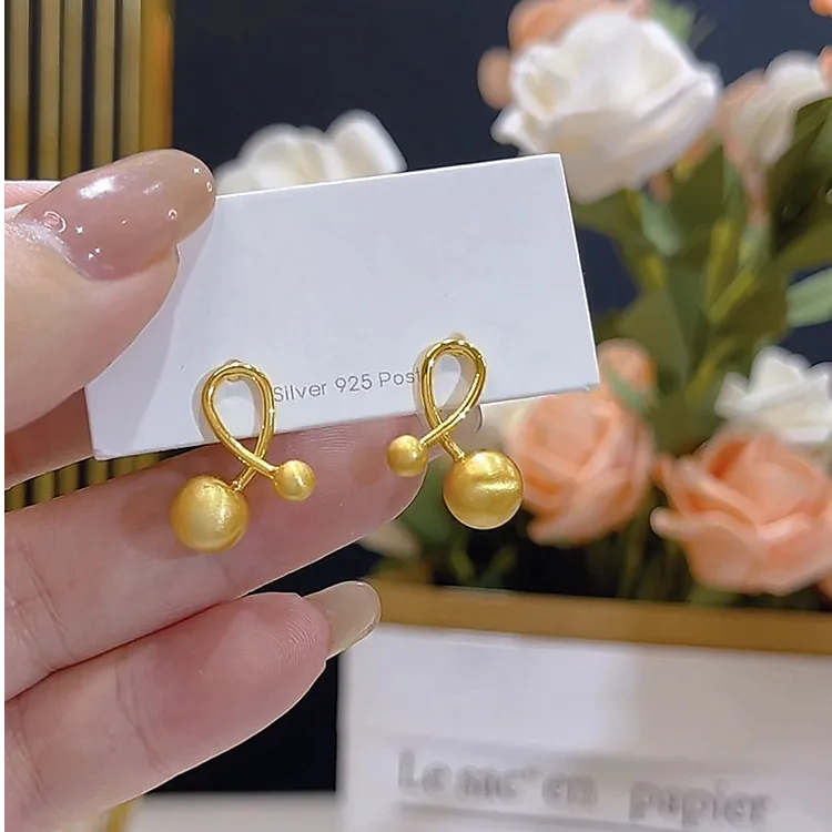 铜合金耳饰 拉丝交叉豆豆耳钉轻奢高级感时尚简约气质百搭耳环女