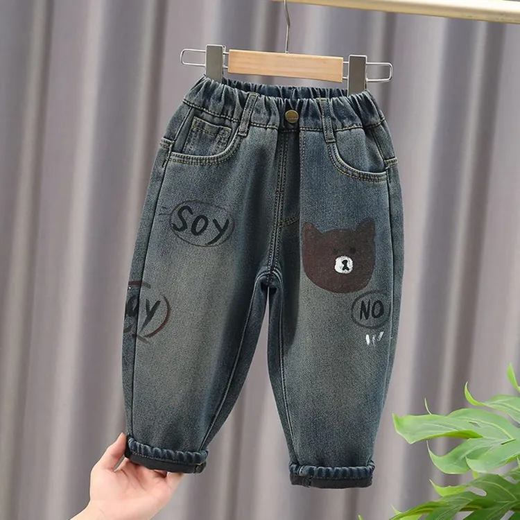 男童洋气加绒外穿秋冬牛仔裤2024新款女宝宝加厚休闲冬装儿童裤子