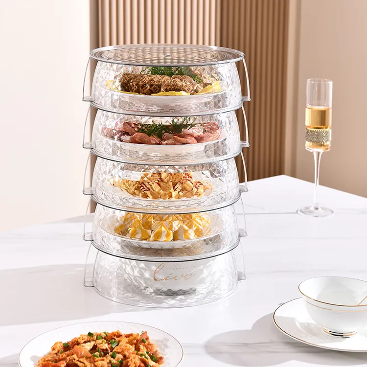 保温盖菜罩家用厨房用餐桌饭菜防尘菜多层收纳架透气轻奢透明镂空