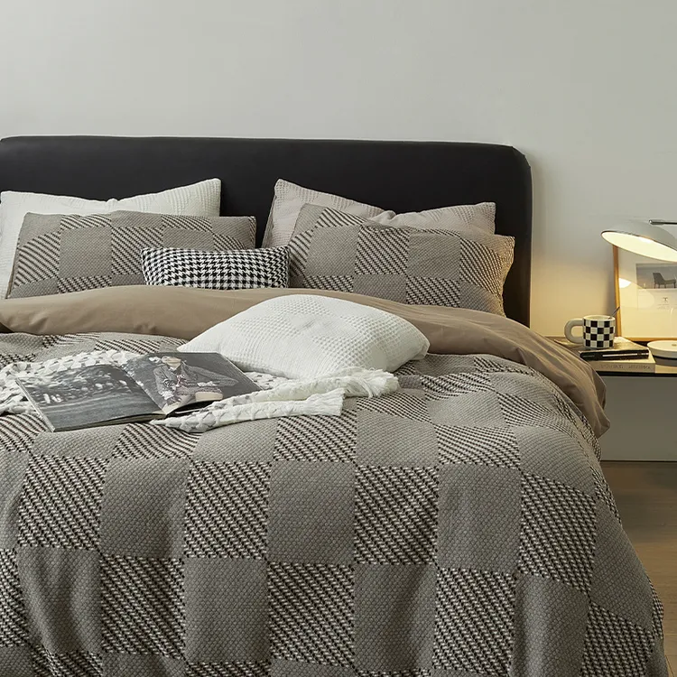 轻奢感丨四件套华夫格床单被套美式复古风春夏款床品双面简约加绒