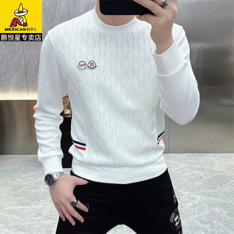 啄木鸟男士欧货长袖卫衣春秋款2025潮牌休闲刺绣印花T恤圆领上衣
