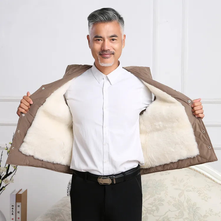 羊毛马甲男真皮秋冬季羊羔羊毛马夹背心加厚皮毛一体坎肩中老年人
