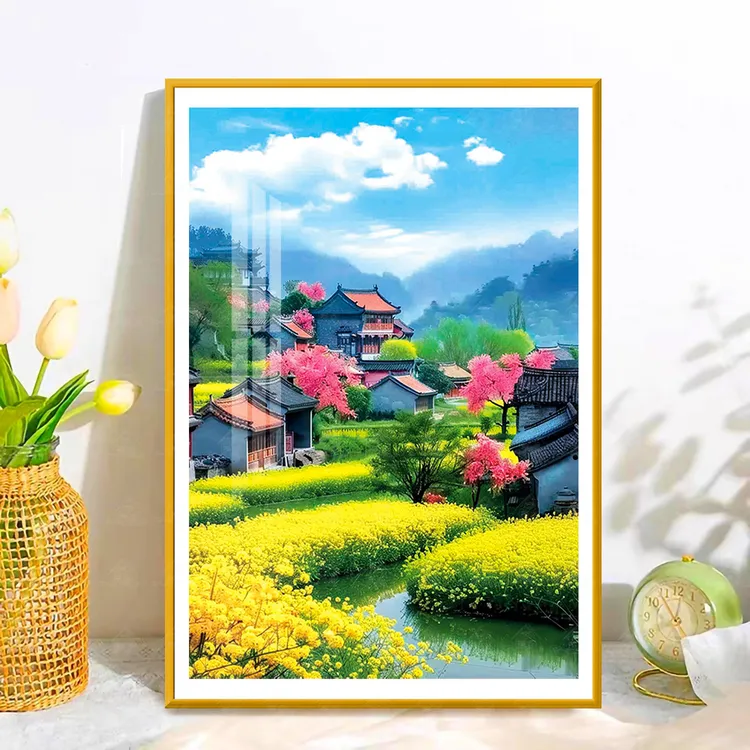 【进口棉布】爱阁十字绣故乡的油菜花新款简约花卉小件客厅手工线绣