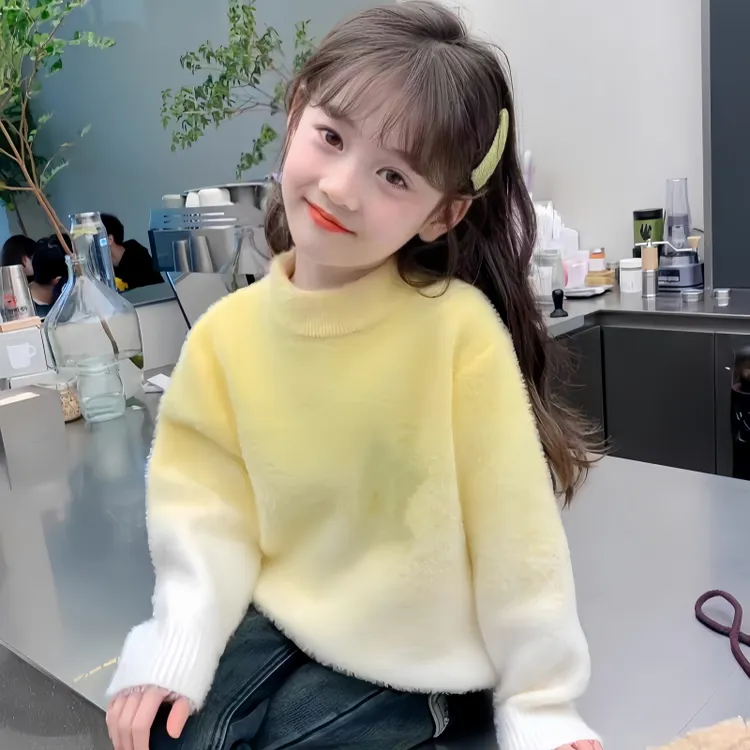 水貂绒款中小童儿童渐变粉色针织衫马面裙女孩拜年服装