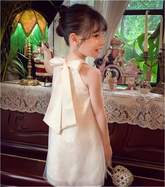 女童纱裙夏季2025新款洋气白色网纱小女孩长裙时尚女宝法式小香风