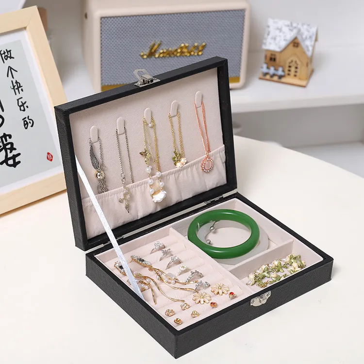 夷贝PU皮大容量首饰盒戒指项链耳钉耳环手镯手饰品首饰收纳盒