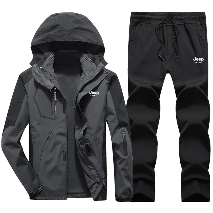JEEPSPIRIT吉普冲锋衣男三合一两件套套装秋冬加绒加厚登山服情侣