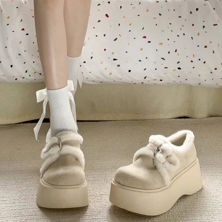 复古网红爆款加绒加厚厚底棉鞋女款2025新款冬季增高保暖毛毛鞋子