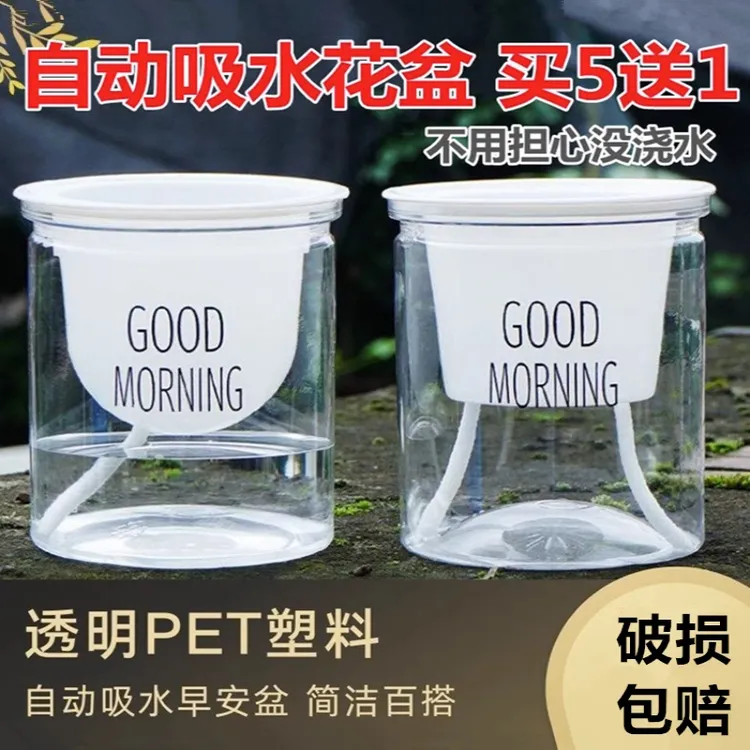 塑料水培透明懒人自动吸水绿萝北欧简约绿植多肉小花盆桌面吸水盆