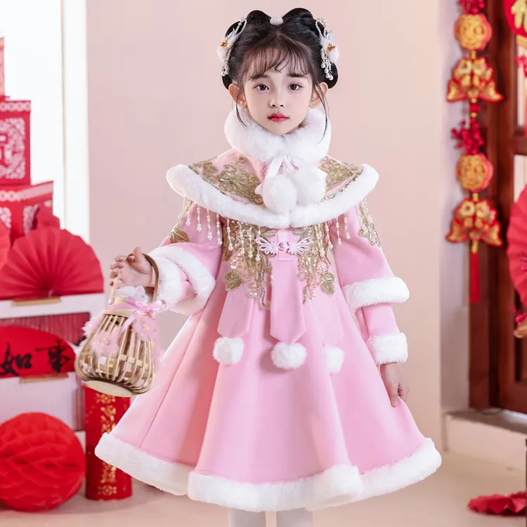 儿童拜年服冬季加绒女童汉服2026新款古装宝宝过年儿童旗袍新年裙