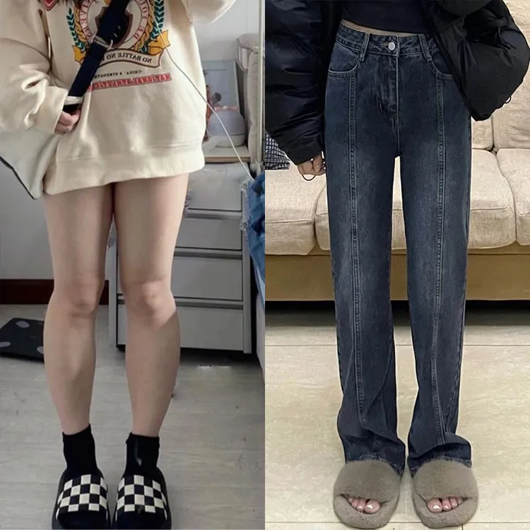 梨型身材直筒牛仔裤女2023春季新款胖妹妹mm大码宽松高腰显瘦裤子