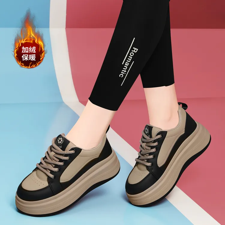 轻便棕色厚底增高老爹鞋女款2025秋冬爆款百搭加绒保暖休闲运动鞋