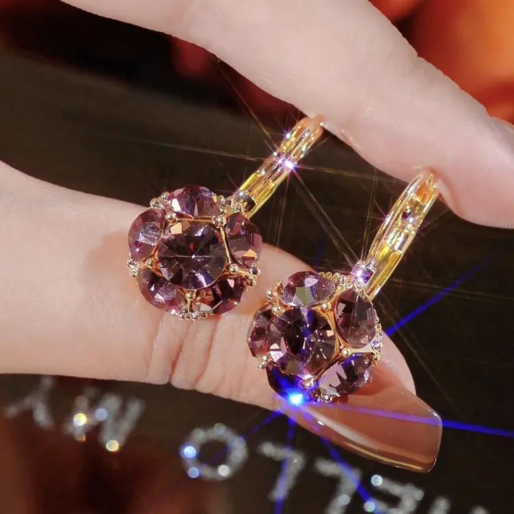 合金合成锆石耳饰 超闪紫罗兰锆石耳扣精致百搭时尚气质耳环
