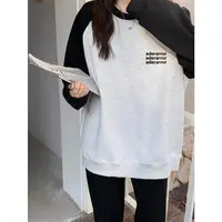 燕麦色小众插肩字母印花长袖圆领卫衣女大码oversize风打底上衣服