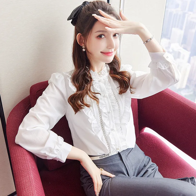 气质显瘦衬衫长袖2024春秋新款立领时尚打底衫法式优雅通勤80016