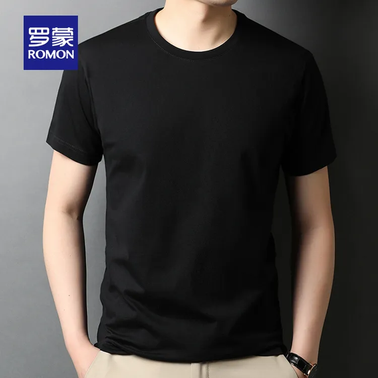 罗蒙100%纯棉短袖t恤看球夏季圆领打底衫纯色休闲百搭T恤透气速干