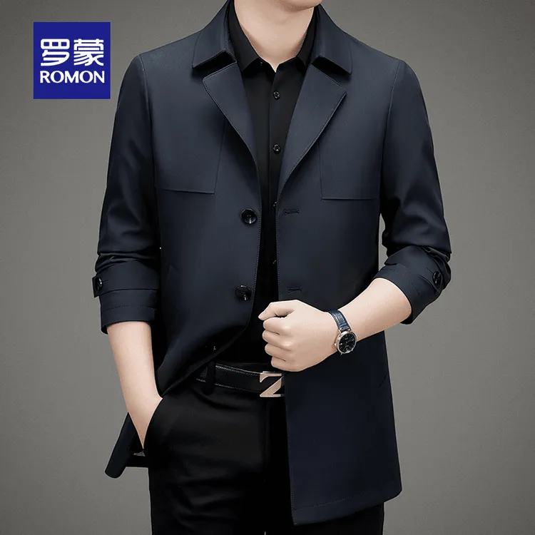 罗蒙男士高档修身中长款风衣夹克西服秋季新款轻奢潮流休闲男外套