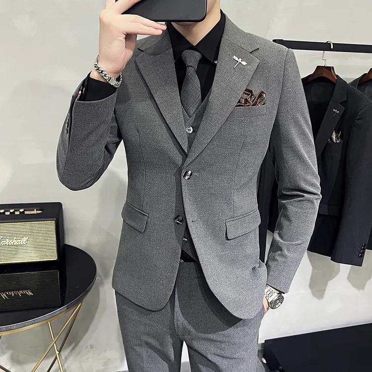新款大码男装男士纯色两粒扣休闲西服外套上衣新郎礼服小西装