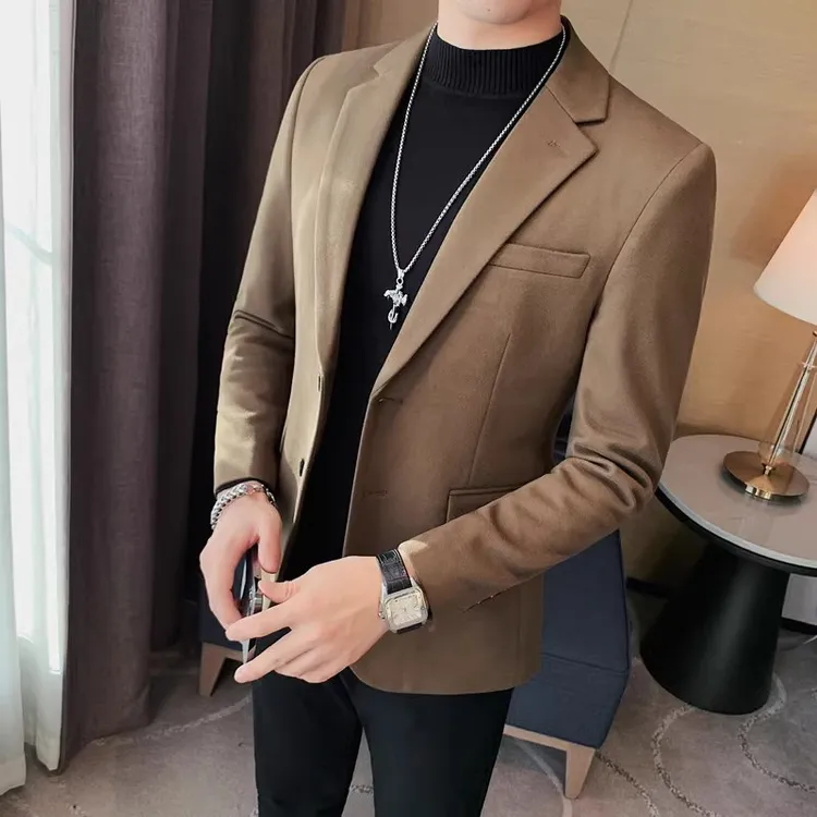 毛呢外套男款秋冬呢子加厚保暖修身小西装男士痞帅休闲西服单件