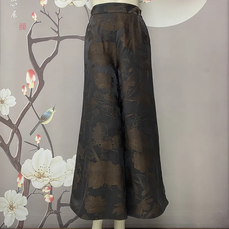 【林典家】1021新款时尚优雅端庄50姆米双面穿缎面提花阔腿裤