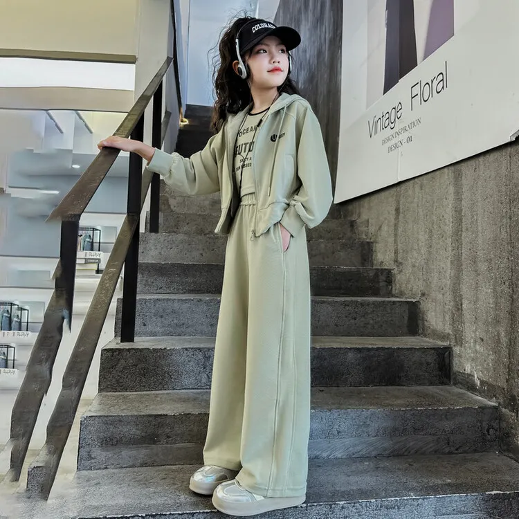 女童卫衣套装春秋2025新款洋气儿童运动休闲裤时尚炸街大童三件套