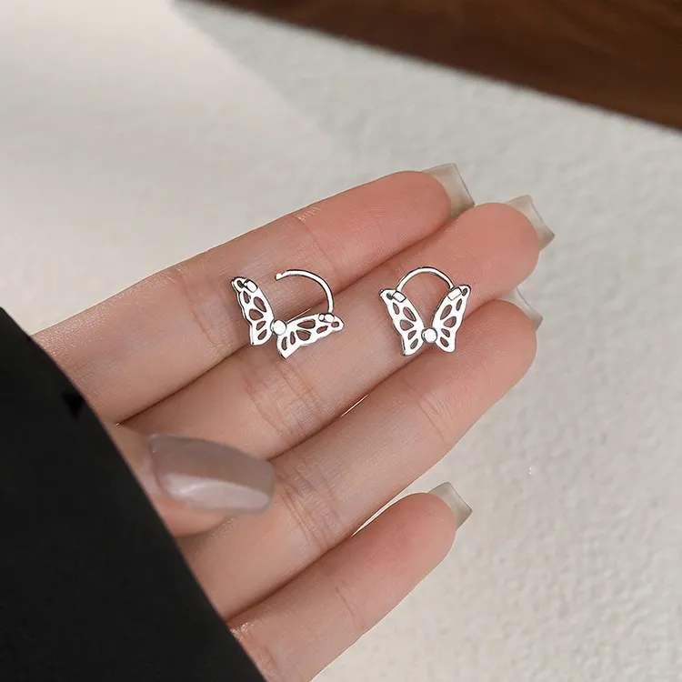 925银耳饰 S925纯银镂空蝴蝶耳扣女小众设计感耳环2024年新款