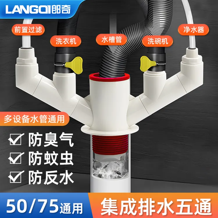 下水管厨房直排开口下水三通分流器防臭防溢水pvc管通用安装