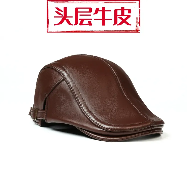 头层牛皮鸭舌帽春秋款中老年软面牛皮帽子复古绅士休闲前进帽时尚