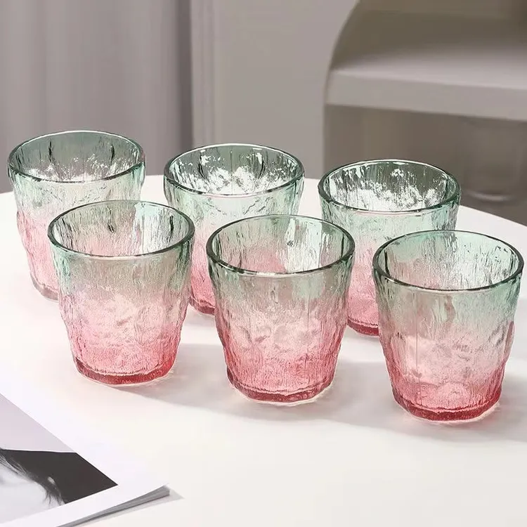 【6个装】冰川杯渐变家用ins高颜值水杯茶杯酒杯牛奶杯果汁玻璃杯子