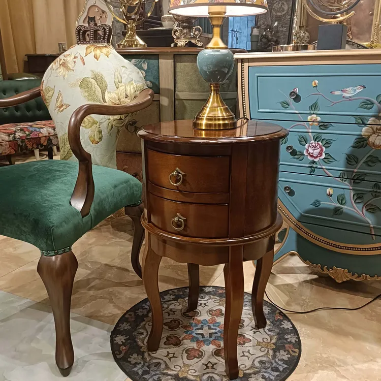 美式复古法式客厅玄关古典欧式角几方几圆边几LY01[直径40高67]