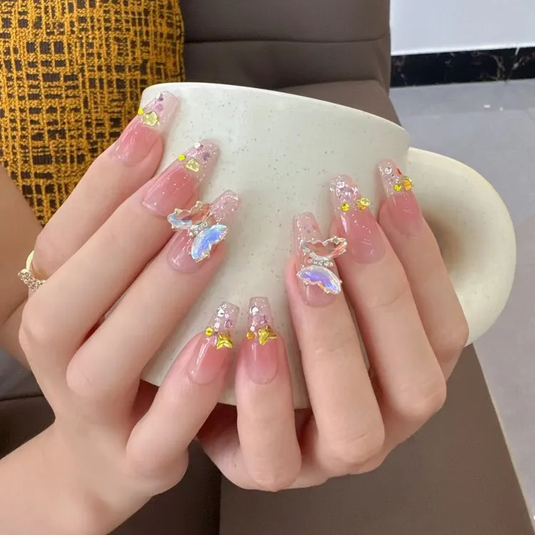 D【游蝶乐园】纯手工美甲极光旋转蝴蝶可拆卸穿戴甲 A24