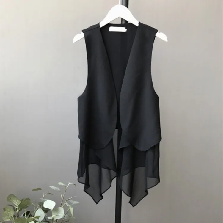 夏季雪纺马甲女薄款假两件时尚显瘦女士坎肩chic洋气百搭开衫外搭