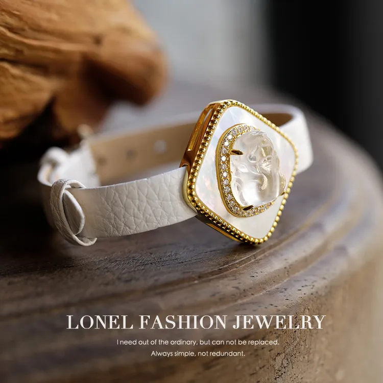 Lonel/洛奈思念石英质玉牛皮白手链网红时尚复古手饰轻奢小众饰品
