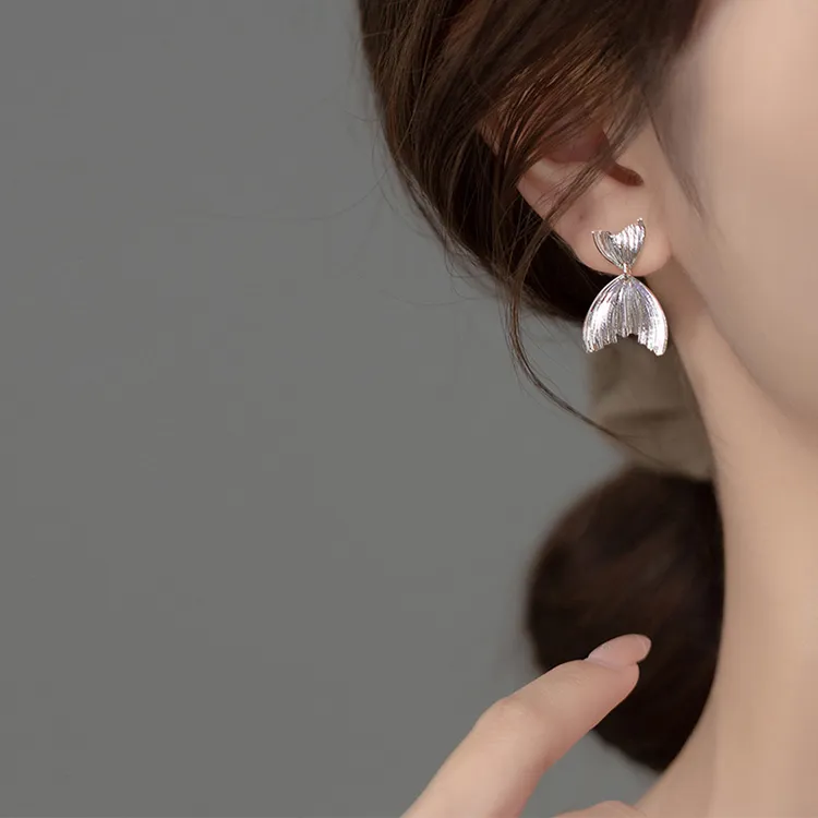 925银耳饰 鱼尾女士耳环纯银气质时尚耳饰纯银耳钉气质时尚耳饰