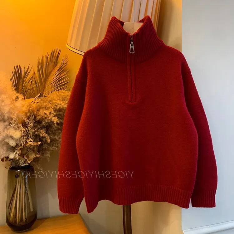 男童红色毛衣秋冬款2025冬季新款儿童高领加厚时尚高领针织衫潮款