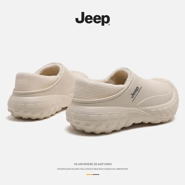 JEEP/吉普棉拖鞋男士冬季新款加绒加厚家居保暖防滑防水包跟拖鞋