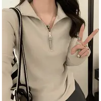 秋冬新款卫衣时尚女装显瘦长袖德绒打底衫百搭立领设计感潮流上衣