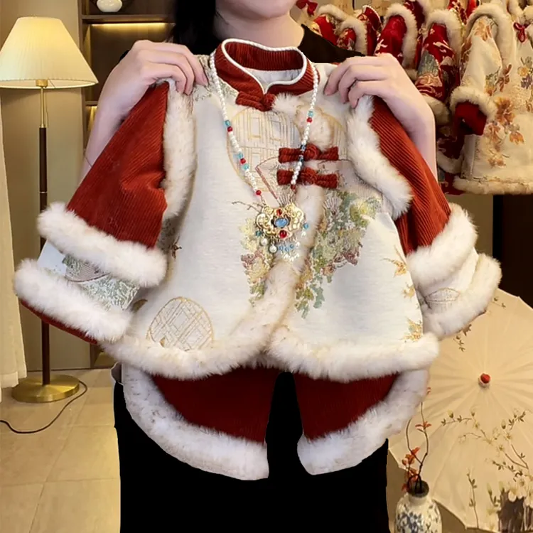 女童拜年服套装加绒2025新款冬小童女宝宝洋气新年套装国风两件套