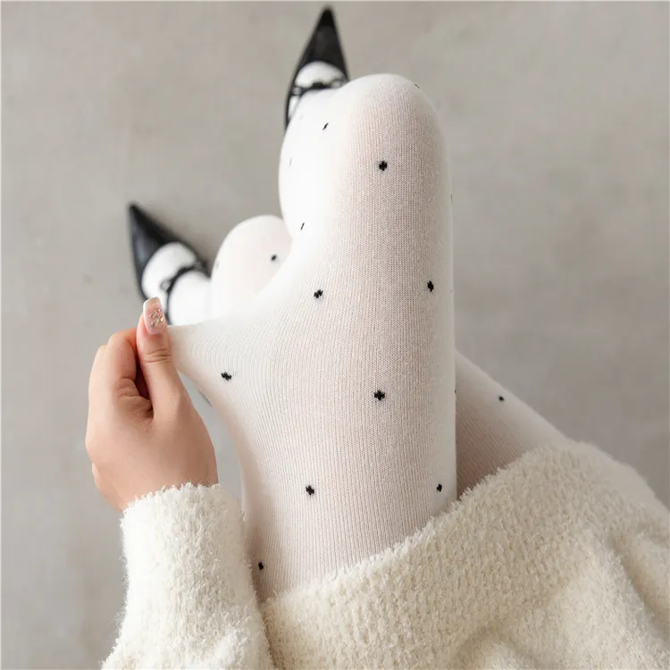 波点白色打底裤千金风甜美连裤袜女裤子春秋冬显瘦保暖灰色打底袜