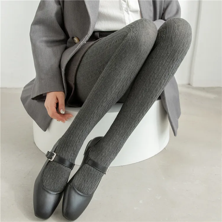 灰色打底裤韩国东大门麻花纹连裤袜子女款秋冬美拉德咖啡色打底袜