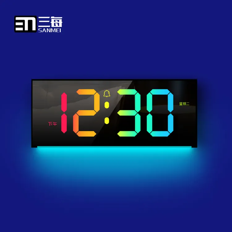 三每LED数字电子时钟挂钟炫彩夜光科技感电竞氛围灯桌面台钟时尚