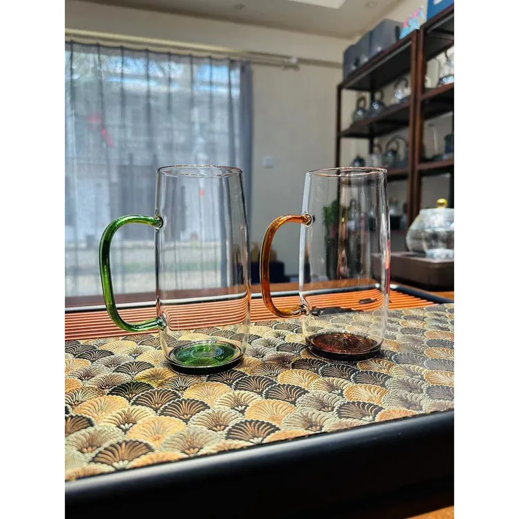 彩色把手绿茶杯高硼硅玻璃耐热大容量家用玻璃茶杯高透喝茶杯
