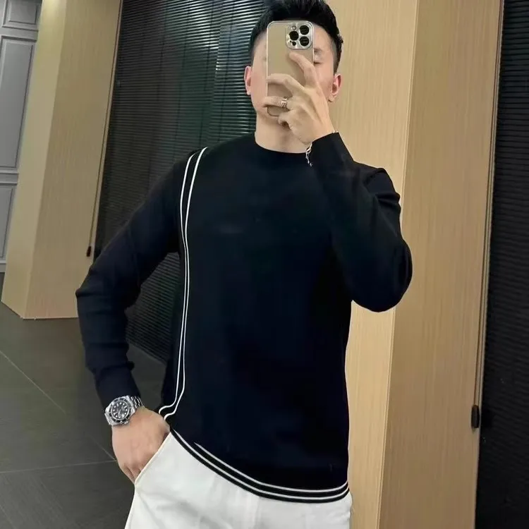 【专柜品质】秋冬新款男士休闲时尚帅气百搭圆领长袖修身打底针织衫